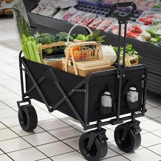 Norvia - Bolderkar - Bolderkar Met Dak - Bolderkar Opvouwbaar - Duwstang - 150L - 200 kg Draagkracht - All Terrain Wielen - Zwart van Norvia — afbeelding 4