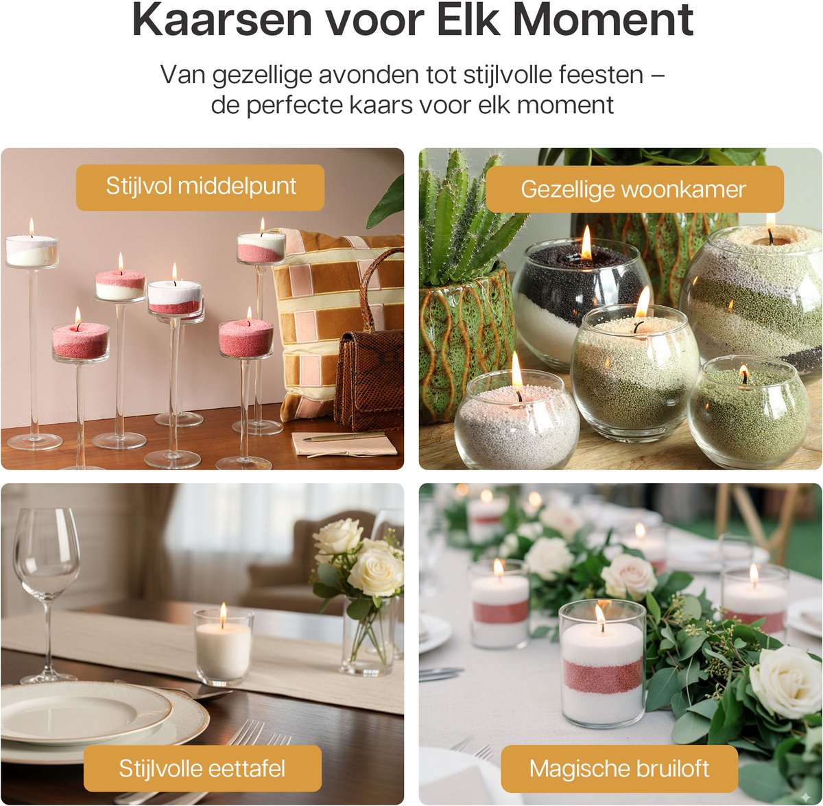 Comforder Kaarsenzand Set - Amber Geur 400g - Kaarsen maken voor Volwassenen - Kaarszand Was & Kaarsenwas - Burning Sand Wax - Geurkaars Zand - Candle Making DIY Kit - 4 lonten & 50 Branduren — afbeelding 6