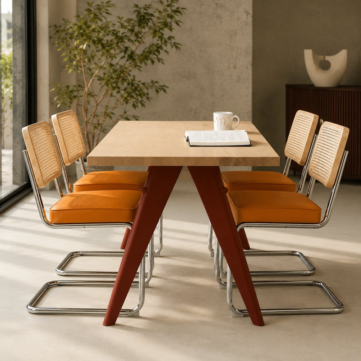 Eetkamerstoelen - Set Van 4 - Gestoffeerde eetkamerstoel - Met rugleuning - Eetkamerstoel - Eettafelstoel - Eetkamerstoelen - Stoel - Stof - Middeleeuwse stijl - Oranje