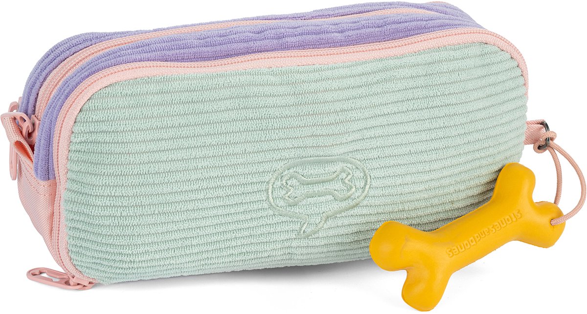 Stones and Bones Rowan 2.0 - Etui - Pennenzak voor Kinderen - 3 Vakken - Corduroy - Lavendel/Aqua