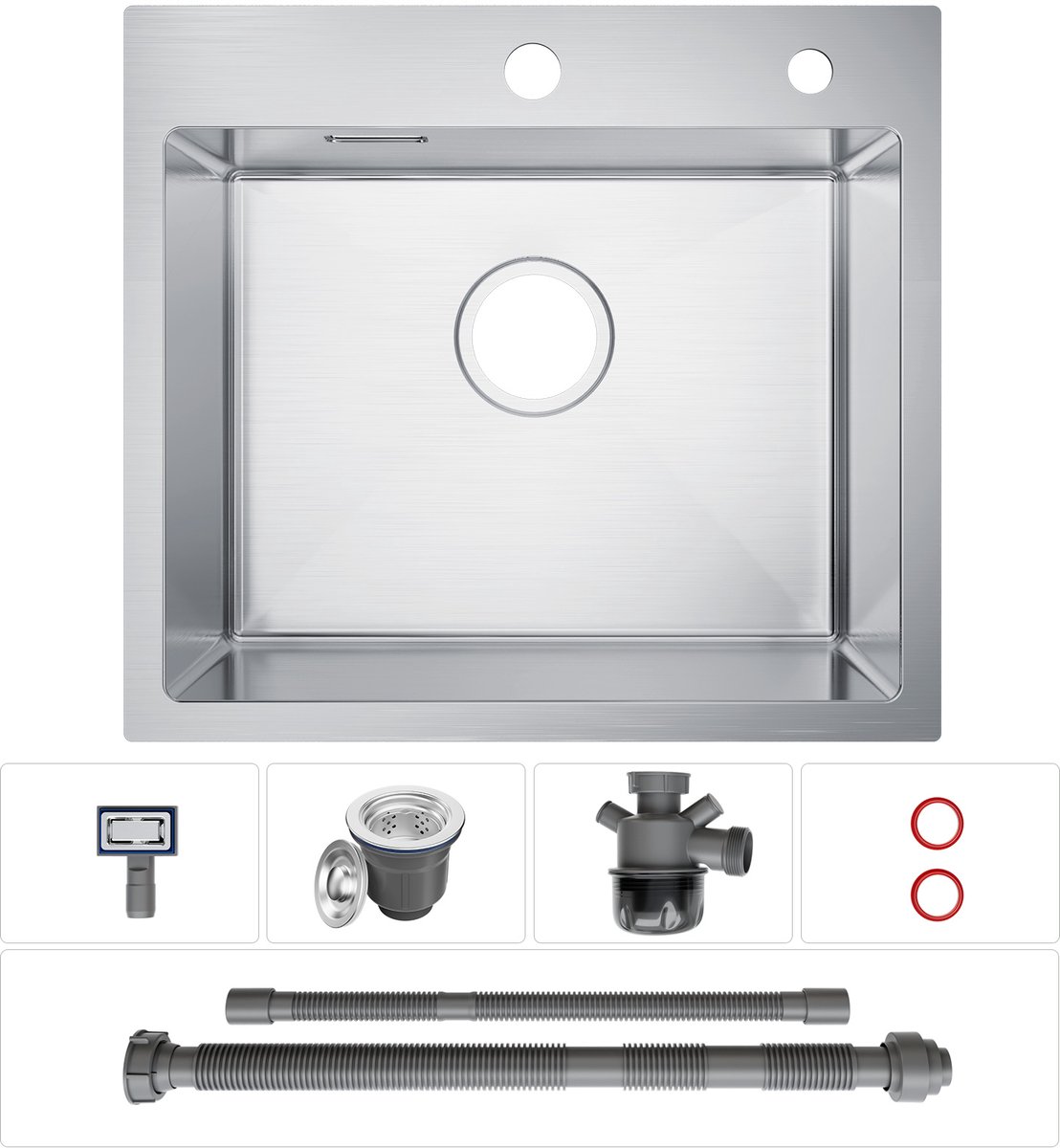 Cecipa max Spoelbak Keuken - Enkele Gootsteen RVS Geborsteld - Opbouw & Vlakbouw Wasbak - Met Sifon - 50 x 45 cm