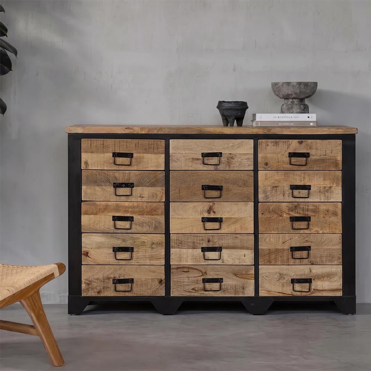 Mangohouten Dressoir El Paso 160 cm Mahom Industrieel - Dressoir van Mangohout & Metaal - Industriële Dressoir