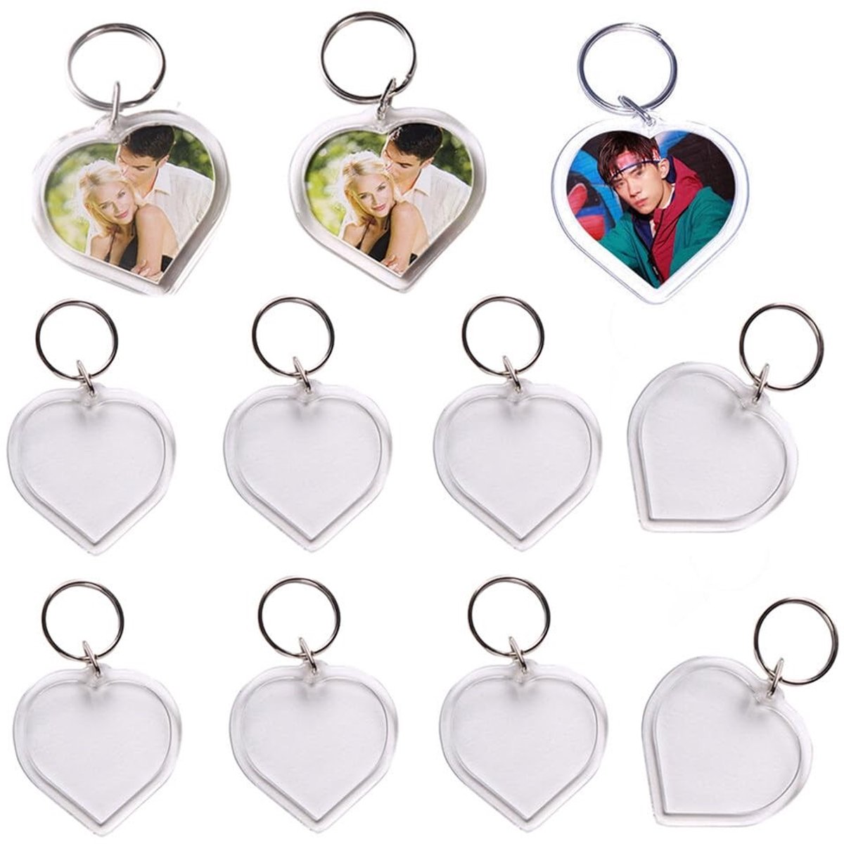 Dailygoods - Dailygoody - Clear Acryl Foto Sleutelhangers - Lege Hartvorm - Gepersonaliseerde Sleutelhanger - 25 Stuks - Foto Frame - Geschikt voor Cadeaus - Trans..