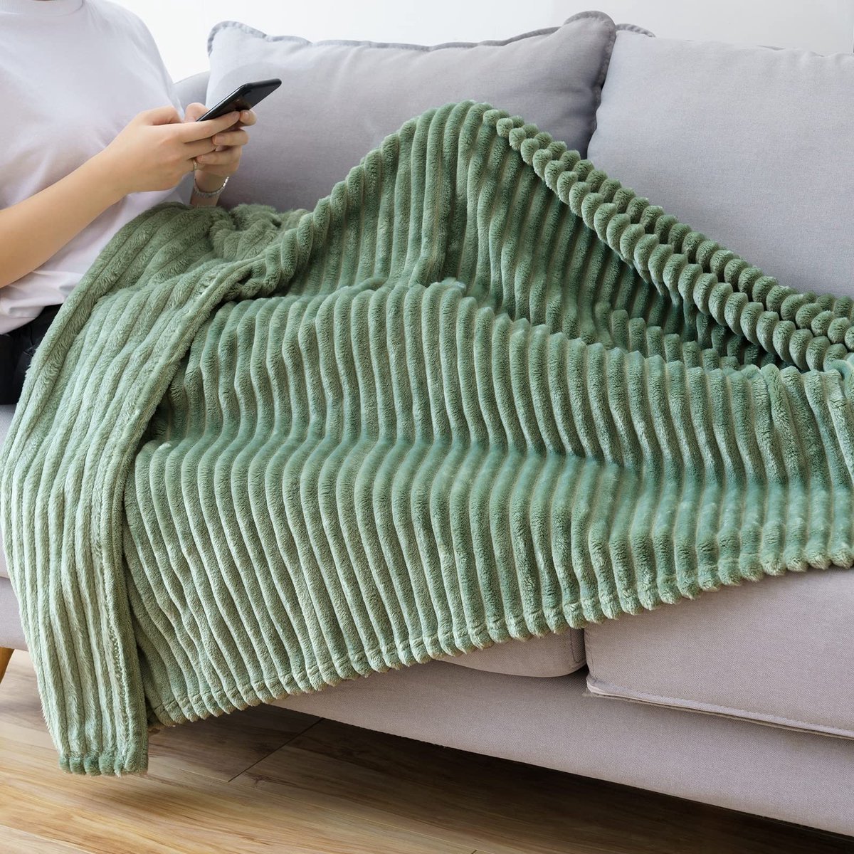 Dailygoods - Dailygoody - Geruite fluwelen bankdeken - Zacht en warm - Lichtgroen - Voor bed en kantoor - Ideaal voor slapen en kamperen