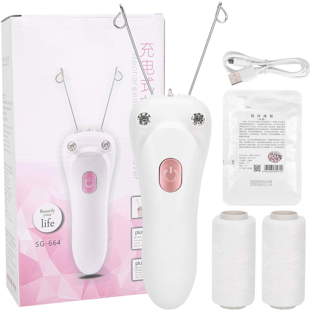 Dailygoods - Dailygoody - Gezichtshaarverwijderaar - Draagbare Epilator - Effectief en Veilig - Roze - Katoenen Draadepilator - Geschikt voor Vrouwen - USB Oplaadb