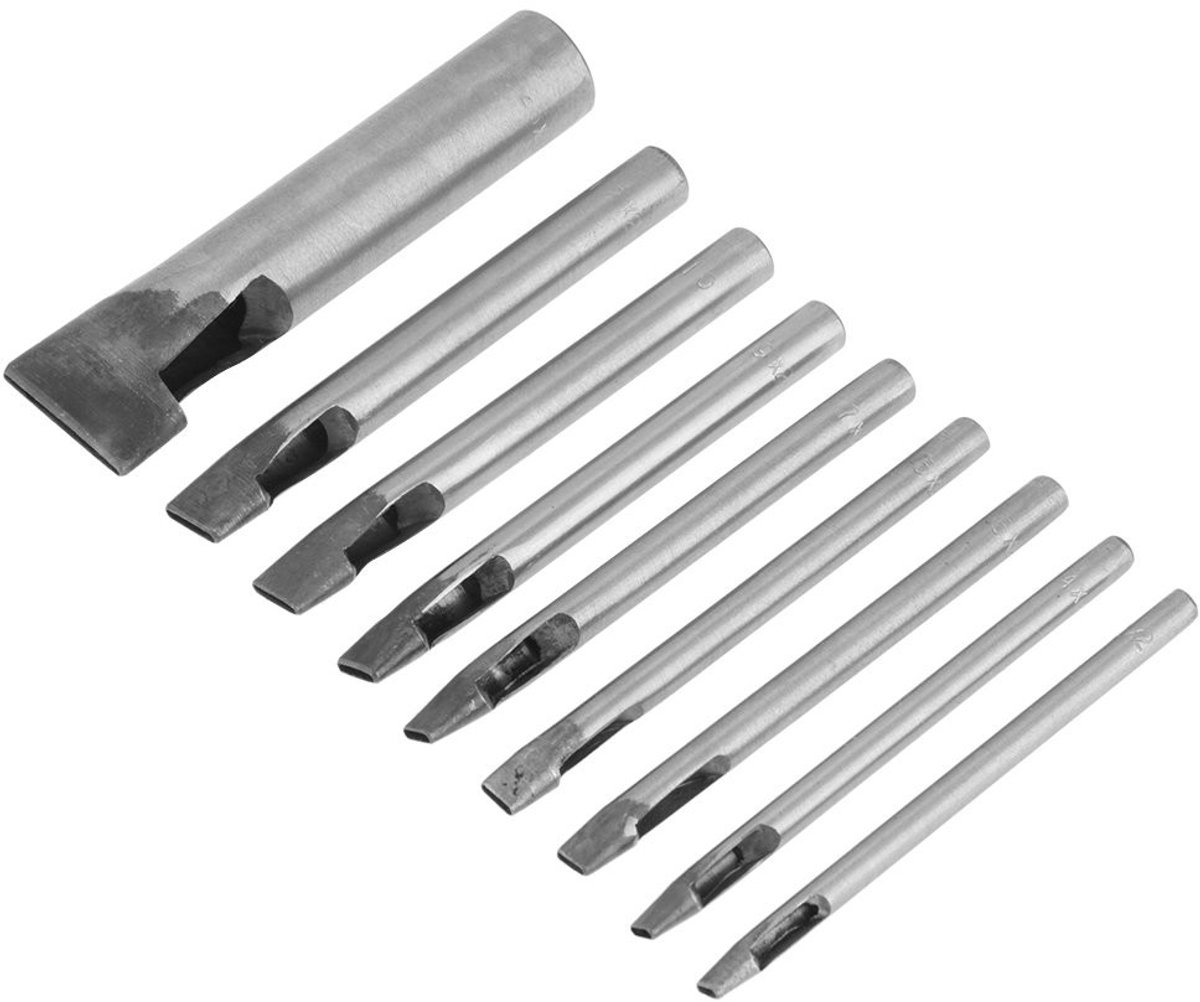 Dailygoods - Dailygoody - Riem Ovale Perforator - Leer Ponsen Tool - Voor Precisie Snijden - 9 Stuks - Koolstofstaal - Geschikt voor Leren Projecten - 2 mm Ovale V