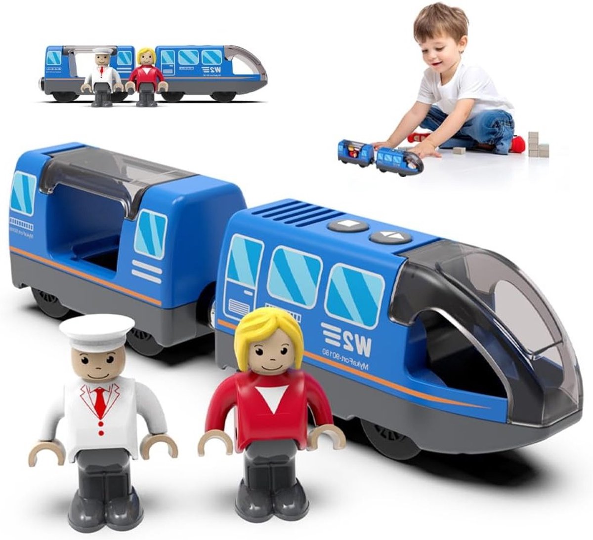 Elektrische Locomotief van Hout, Accu Aangedreven Trein voor Houten Rails, Motorized Speelgoed Trein met Sterke Motor, Compatibel met Thomas en Brio