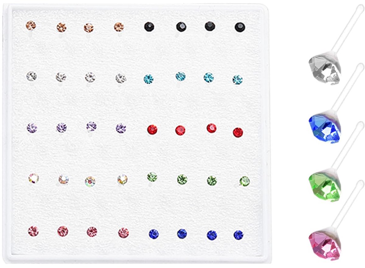 Dailygoods - 20-delige Kleurrijke Neussteker Set met Zwarte Opbergtas