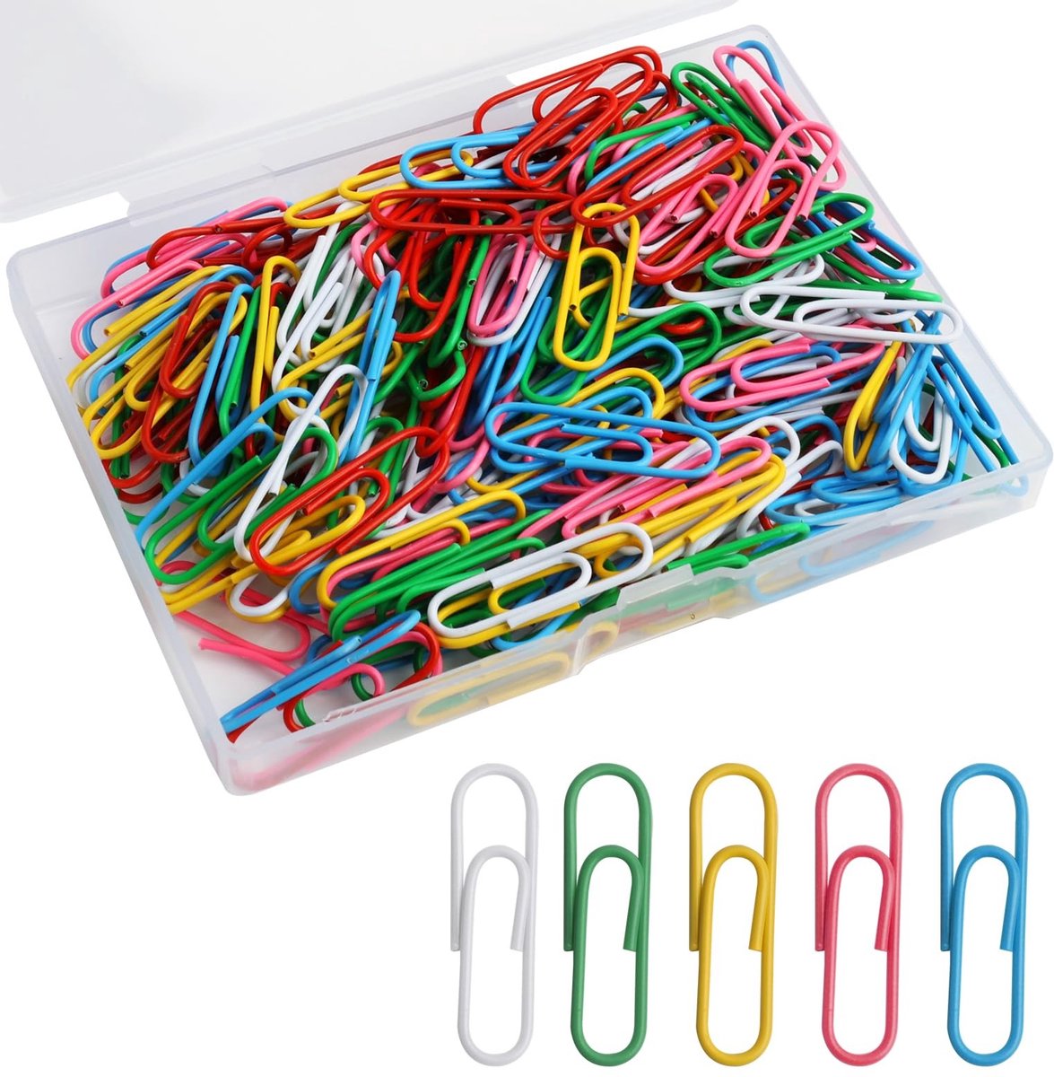 Dailygoods - Set van 200 Gekleurde Paperclips van 2,8 cm met Opbergdoos