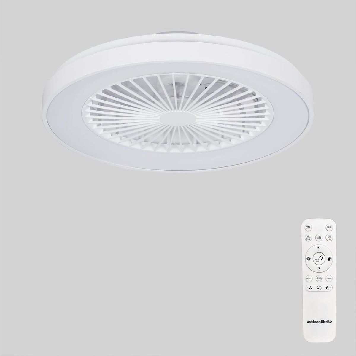 Epochglo Plafondlamp met ventilator Ø48.5cm - LED RGBW - 40W 4200LM - Dimbaar 3000K-6500K - 6 Snelheden - Timer, Afstandsbediening - Fluisterstil - Reversibele - Motor DC - Wit - Woonkamer - Slaapkamer - Keuken