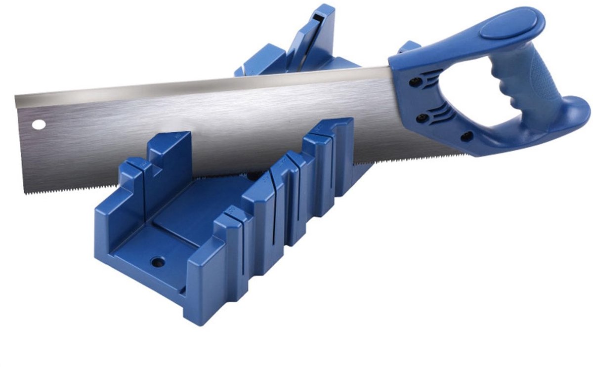 Dailygoody - Verstekzaag - Handverstekzaag - Robuuste Hoekzaag met Opbergdoos - Blauw - Verstekbak - Perfect voor Hout en Metaal - Inclusief Zaag