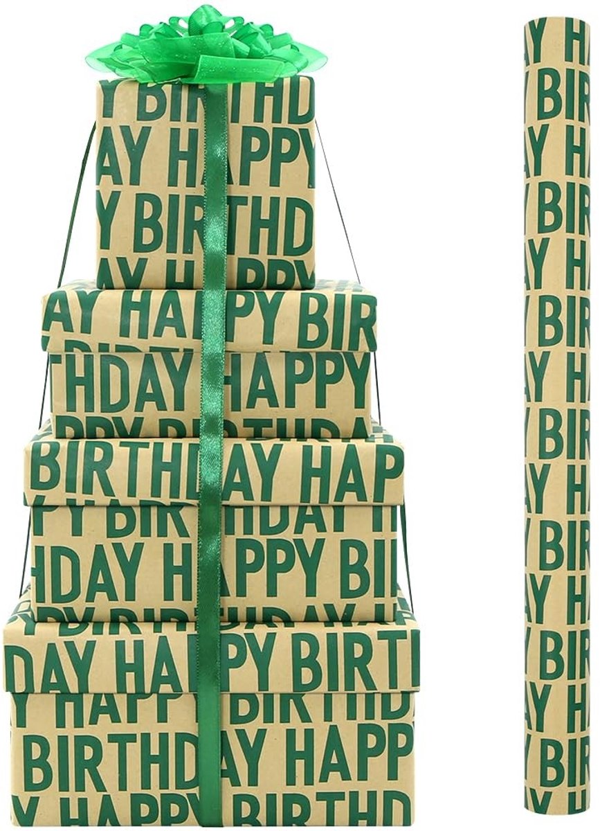 Dailygoody - Verjaardagsinpakpapier - Kraftpapier - Mini-rol 43 x 300 cm - Happy Birthday - Geschenkverpakking voor kinderen en volwassenen