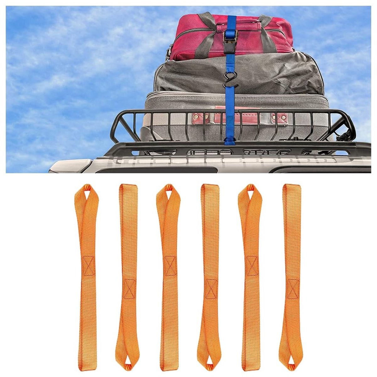 Dailygoody - Zachte spanbanden - Breukvast en veilig - Oranje - Voor aanhanger en motorfiets - 6 stuks - Ideaal voor het binden van riemen