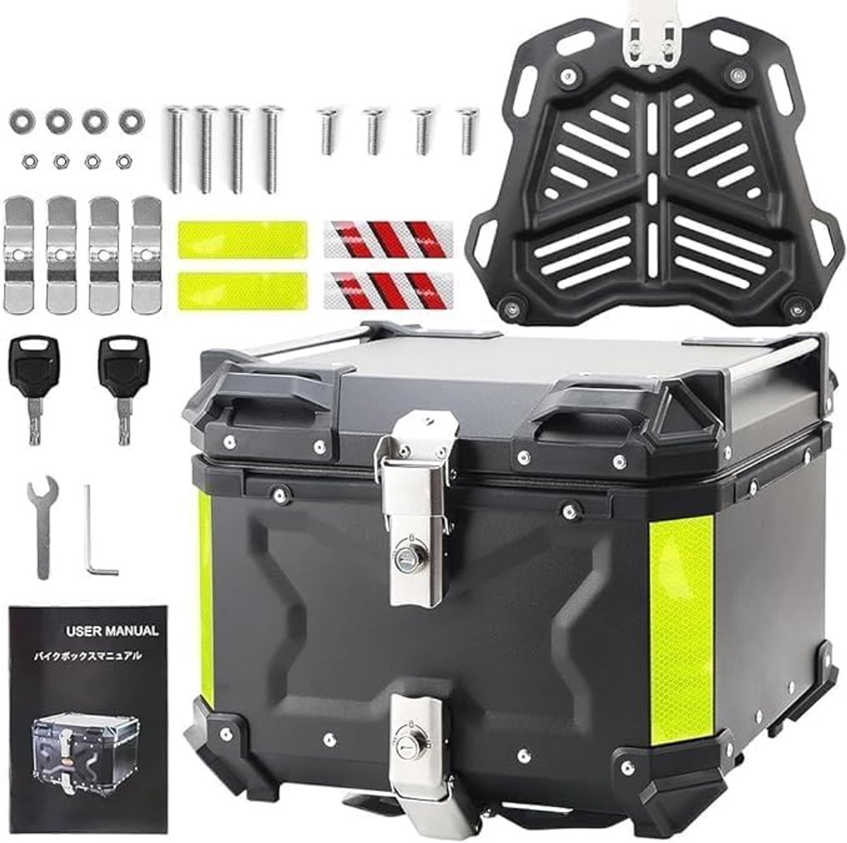 Dailygoody - Motor topkoffer - Waterdichte motorbagage - Veiligheidsslot - 55L - Helmopslag - Aluminium - Geschikt voor motoren - Zwart