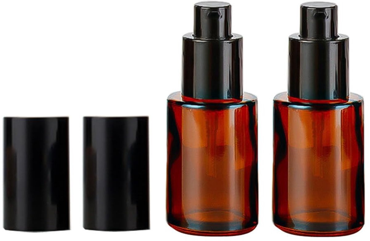 Dailygoods - Dailygoody - Lege amberkleurige glazen lotion-pompflessen - Navulbaar - Elegant en mooi - 3 stuks - Voor cosmetica en toiletartikelen - 20 ml en 30 ml