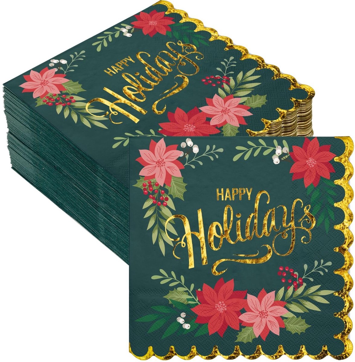 Dailygoods - Dailygoody - Kerstservetten - Wegwerp - 50 Stuks - 3-laags - Bloemen - Ideaal voor Feestdagen - 12,7 x 12,7 cm