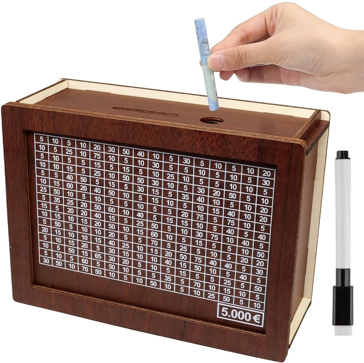 Dailygoods - Dailygoody - Houten Spaarpot - Spaarpot Voor Kinderen - Met Teller Voor Gemakkelijk Sparen - € 5000 - Duurzaam Hout - Leer Geld Omgaan - Geschikt Voor