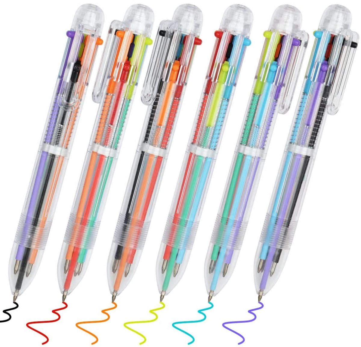 Dailygoods - Dailygoody - Veelkleurige balpen - Kantoor benodigdheden - 6-in-1 intrekbare balpennen - 0,5 mm - Transparante kleuren - Schoolmateriaal - Geschikt vo...