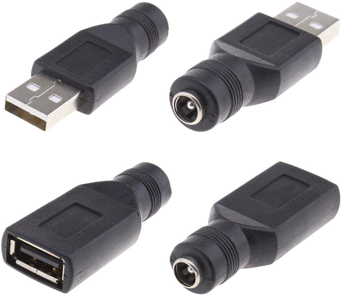 Dailygoods - Dailygoody - USB naar 5.5X2.1mm DC Adapter - 4 Pack - Ideaal voor Laptop en PC - Zwart - Power Converter - USB Connectoren - Geschikt voor diverse app