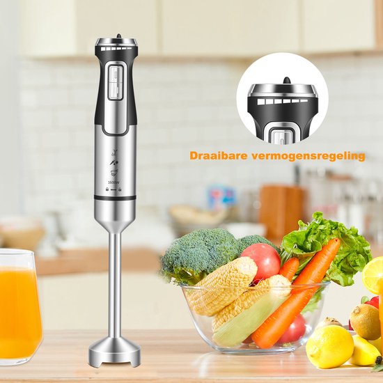 Svintora - Staafmixer Set 5-in-1 -1600W Handblender -Incl.Hakmolen, garde, melkopschuimer & Maatbeker - 6 Snelheden - RVS van Svintora — afbeelding 3