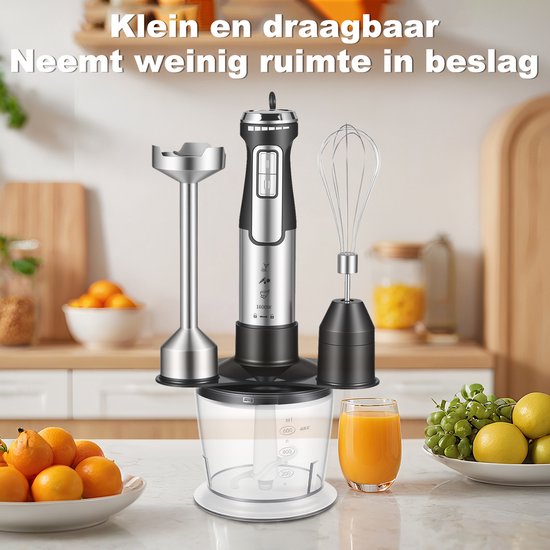Svintora - Staafmixer Set 5-in-1 -1600W Handblender -Incl.Hakmolen, garde, melkopschuimer & Maatbeker - 6 Snelheden - RVS van Svintora — afbeelding 4
