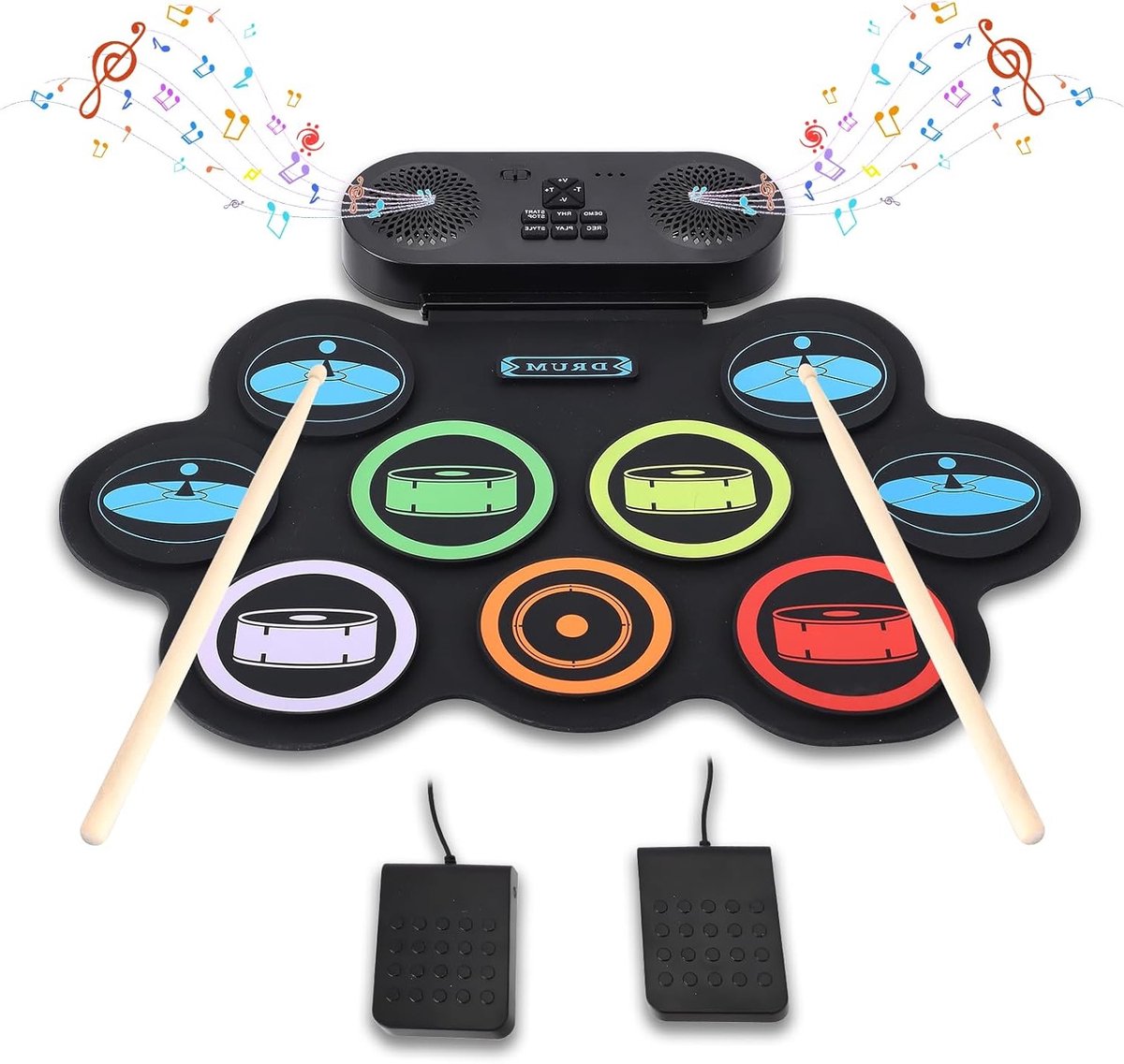 Elektronische roll-up drumset met pedalen en stokken voor beginners en muzikanten