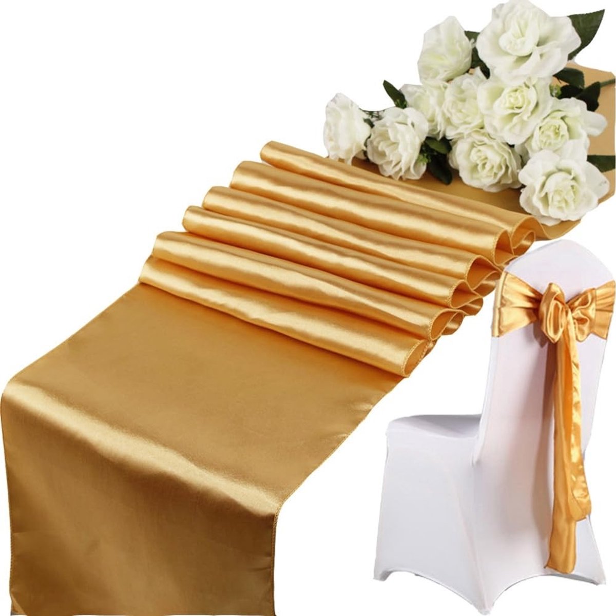 Dailygoods - Dailygoody - Satijnen Tafelloper - Bruiloft Tafeldecoratie - Groen - Tafelkleed Set van 5 - Voor Verjaardag en Feest - 30 x 275 cm