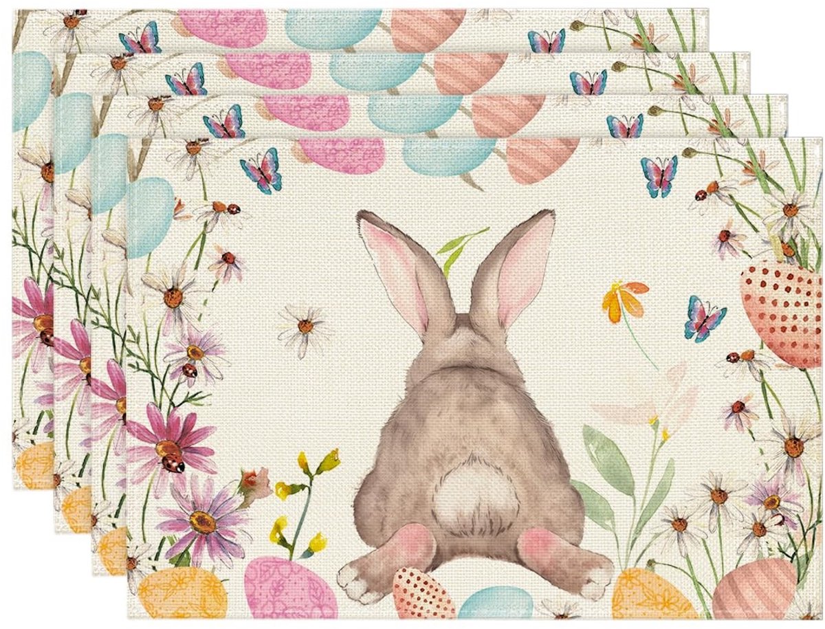 Dailygoods - Dailygoody - Placemat Set - Lente Decoratie - 30 x 45 cm - Paasei en Vlinder Motief - Perfect voor Feesten en Diners