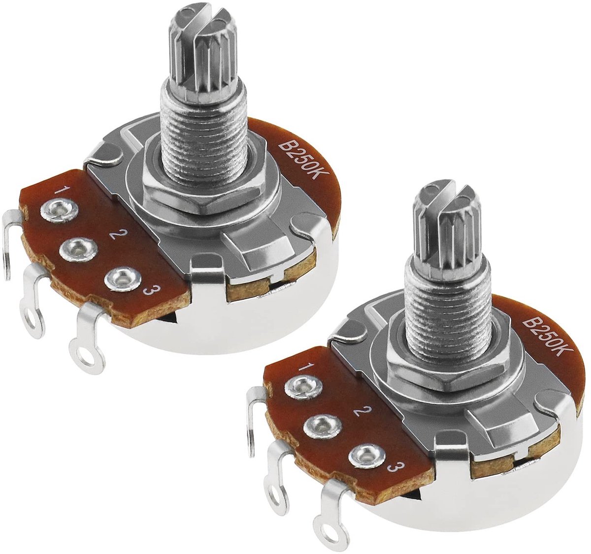Dailygoods - Dailygoody - Gitaar Potentiometers - 2 Stuks - Duurzaam Metaal - 18mm Split Shaft - B250K - Voor Elektrische Gitaar en Bas - Hoogwaardige Audio Taper