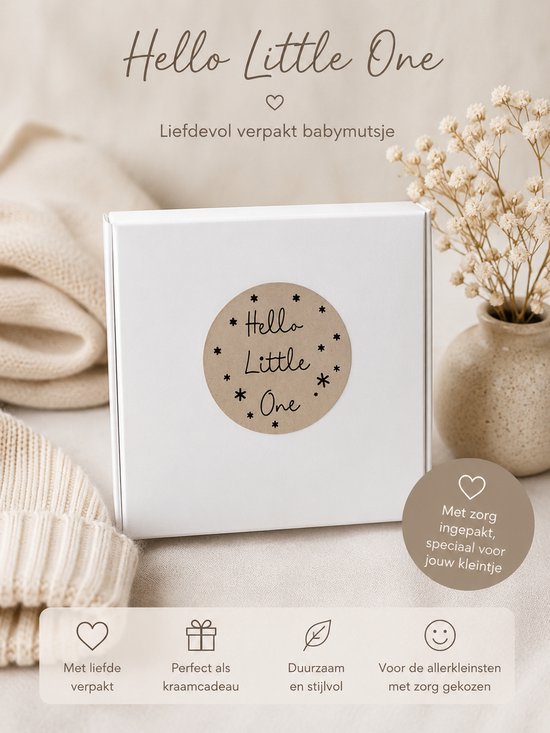 Babymutsje met Naam Ecru - Gepersonaliseerd Newborn Mutsje Ecru - Kraamcadeau Baby - Ecru Unisex — afbeelding 5