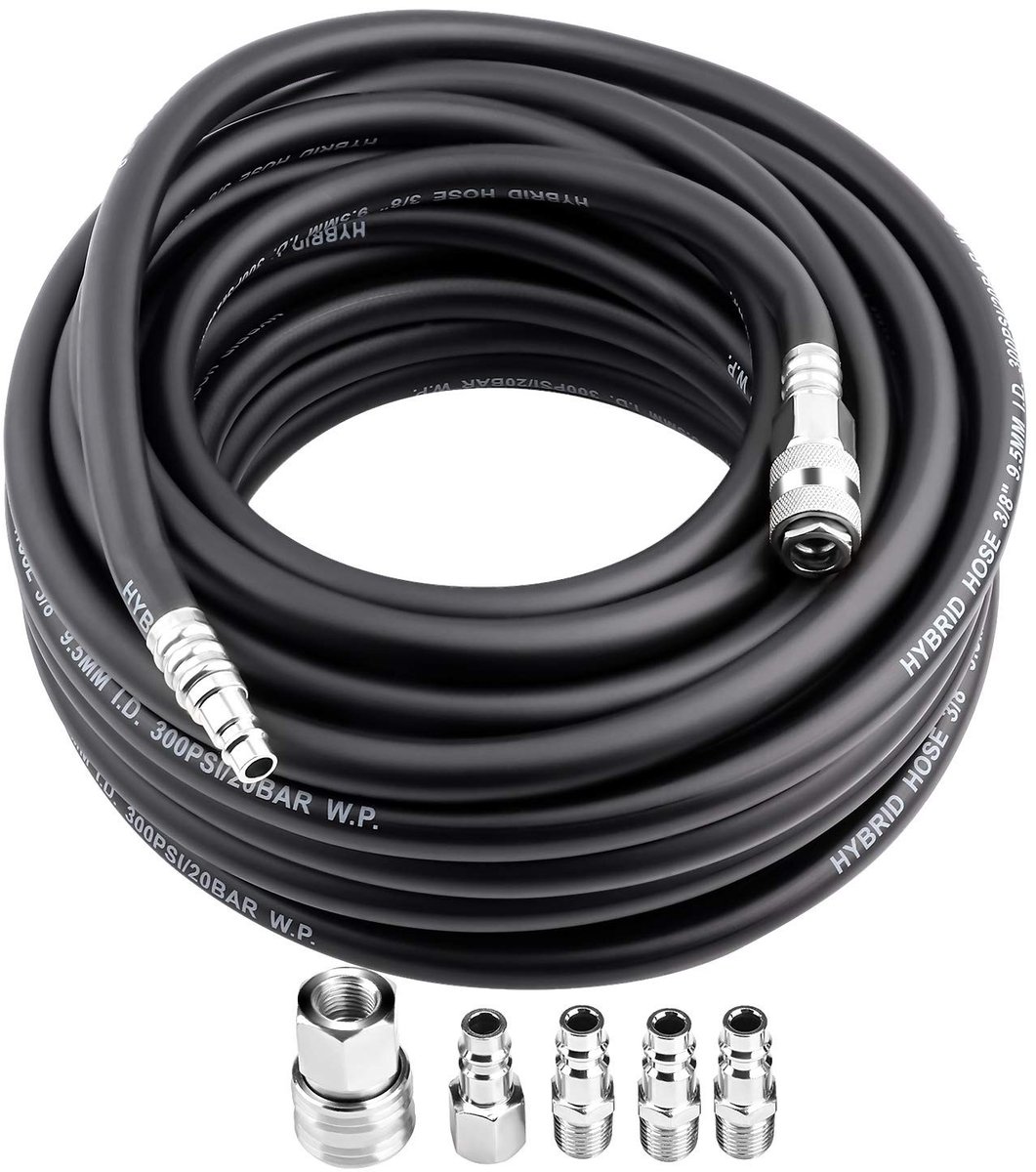 Dailygoods - Dailygoody - 15 m flexibele luchtcompressorkit - pneumatische luchtslang - 5-delige compressoraccessoireset - 15 millimeter - luchtcompressor - geschi...
