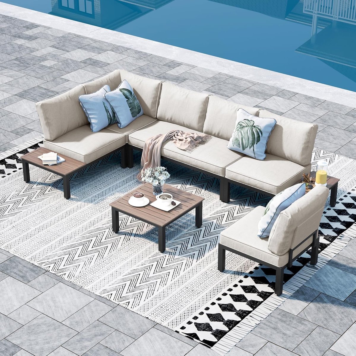 Tuinmeubelset 4-Delig 63x63x32 cm Loungeset met Salontafel, Afneembare Waterafstotende Kussens, Metalen Frame, Outdoor Terrasmeubel voor Tuin & Balkon – Mobili Bella