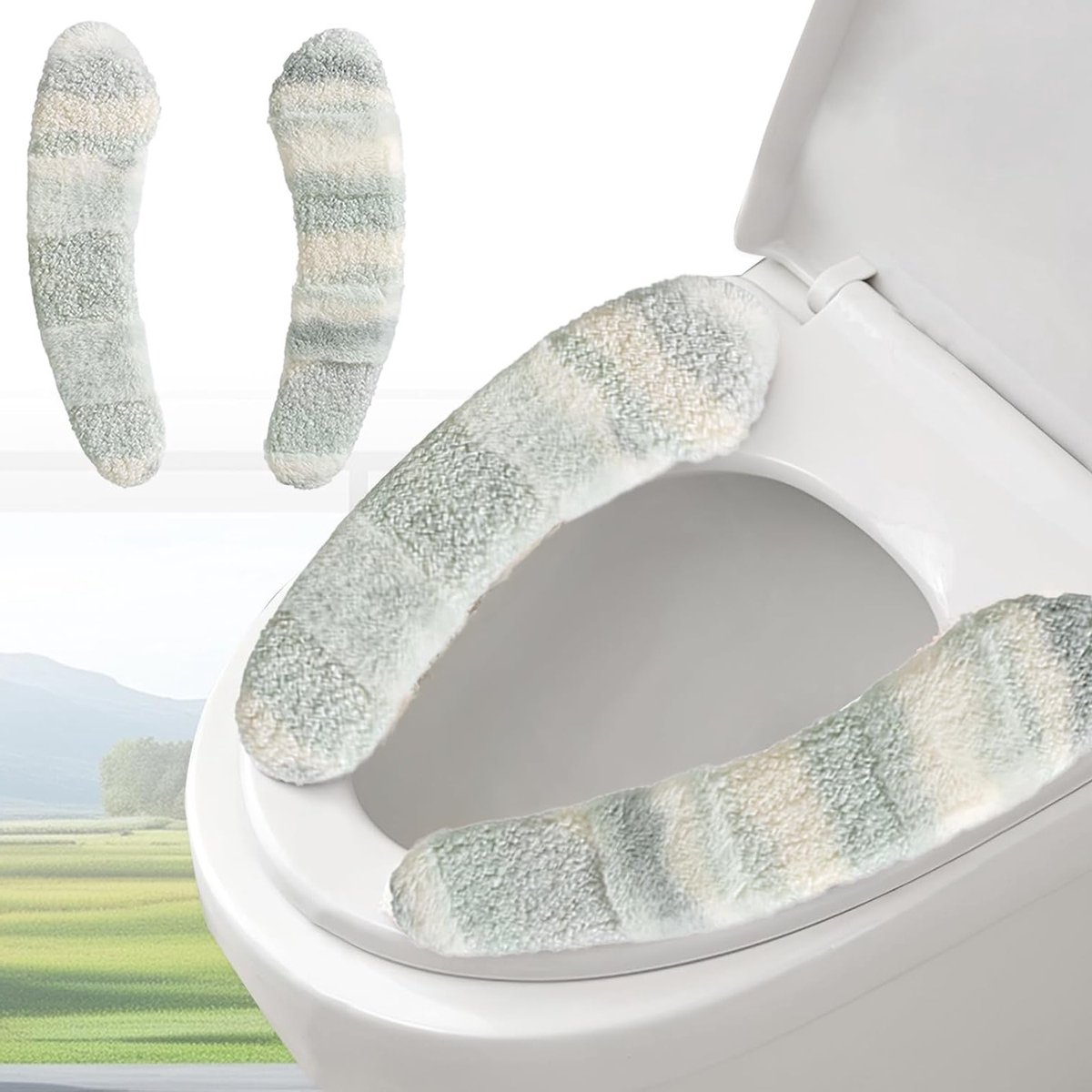 Dikke en Warme Pluche Toiletbril Cover - Wasbaar, Herbruikbaar Kussen met TPR Lijm en Parallelle Streepdesign voor Comfort, Isolatie en Hygiëne