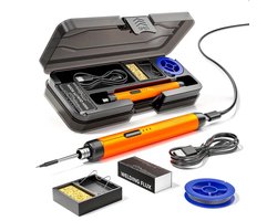 Tech Essentials Draadloze Soldeerbout - 8W - USB-C - Met Tin - Kit - Fijnsoldeerwerk - Accu - Soldeerset - Elektrisch Gereedschap - Soldeerstation - Soldeerpistool - Soldeerapparaat - Mini - Oranje