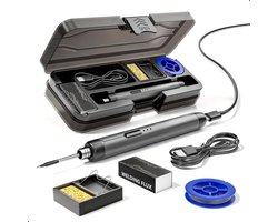 Tech Essentials Draadloze Soldeerbout - 8W - USB-C - Met Tin - Kit - Fijnsoldeerwerk - Accu - Soldeerset - Elektrisch Gereedschap - Soldeerstation - Soldeerpistool - Soldeerapparaat - Mini - Grijs