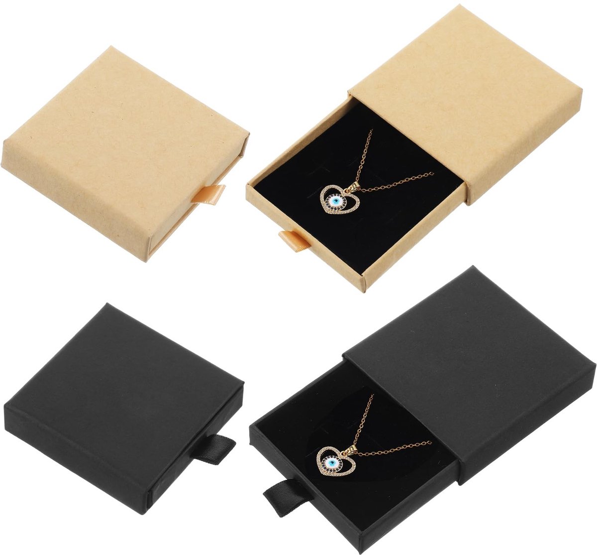 Dailygoody - Kleine Cadeau Dozen - Sieraden Dozen - Perfect voor Geschenken - Zwart en Kraft Papier - Organiseer je Sieraden - Geschikt voor Vrouwen -