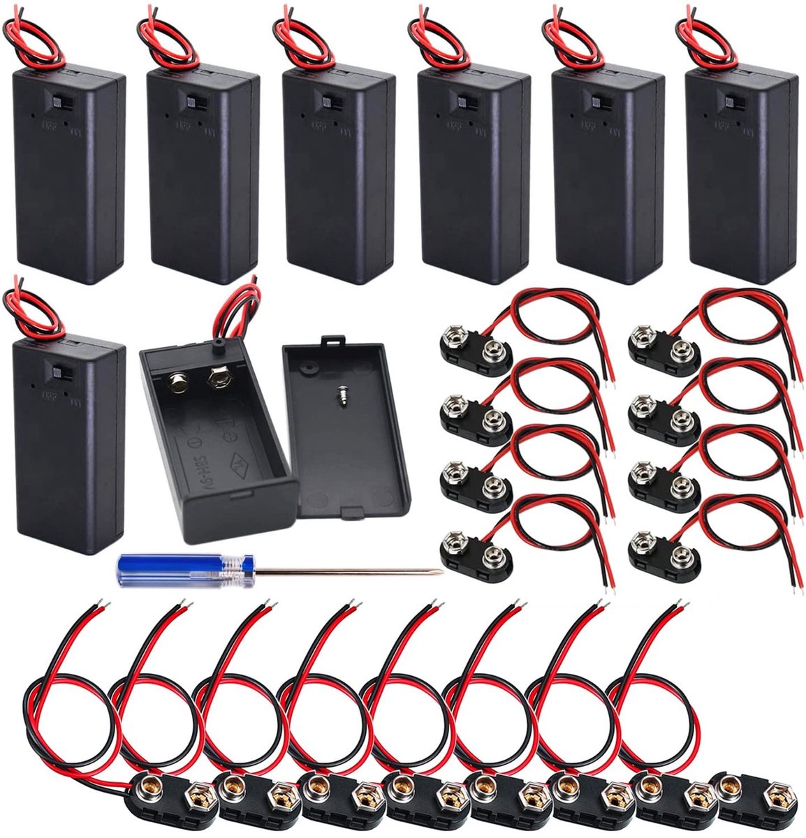 Dailygoody - 9 V batterijhouders - 8 stuks - met aan/uit-schakelaar - batterijvak - perfect voor Arduino en LED-projecten - inclusief kabel - geschikt