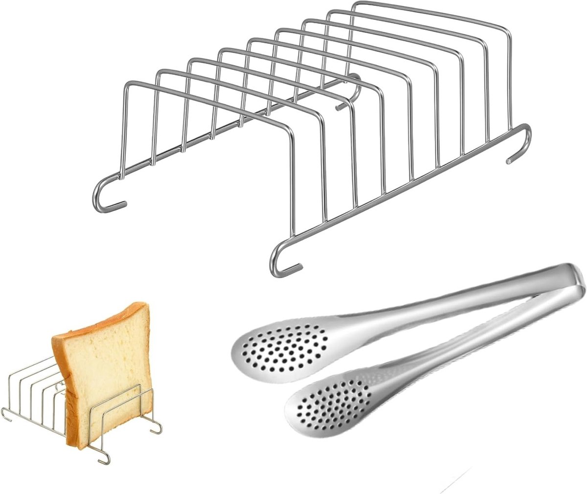 Air Fryer Toast Rack voor Perfect Geroosterd Brood, Ideaal voor Keuken en Feesten, Inclusief Broodclip en Toaststandaard