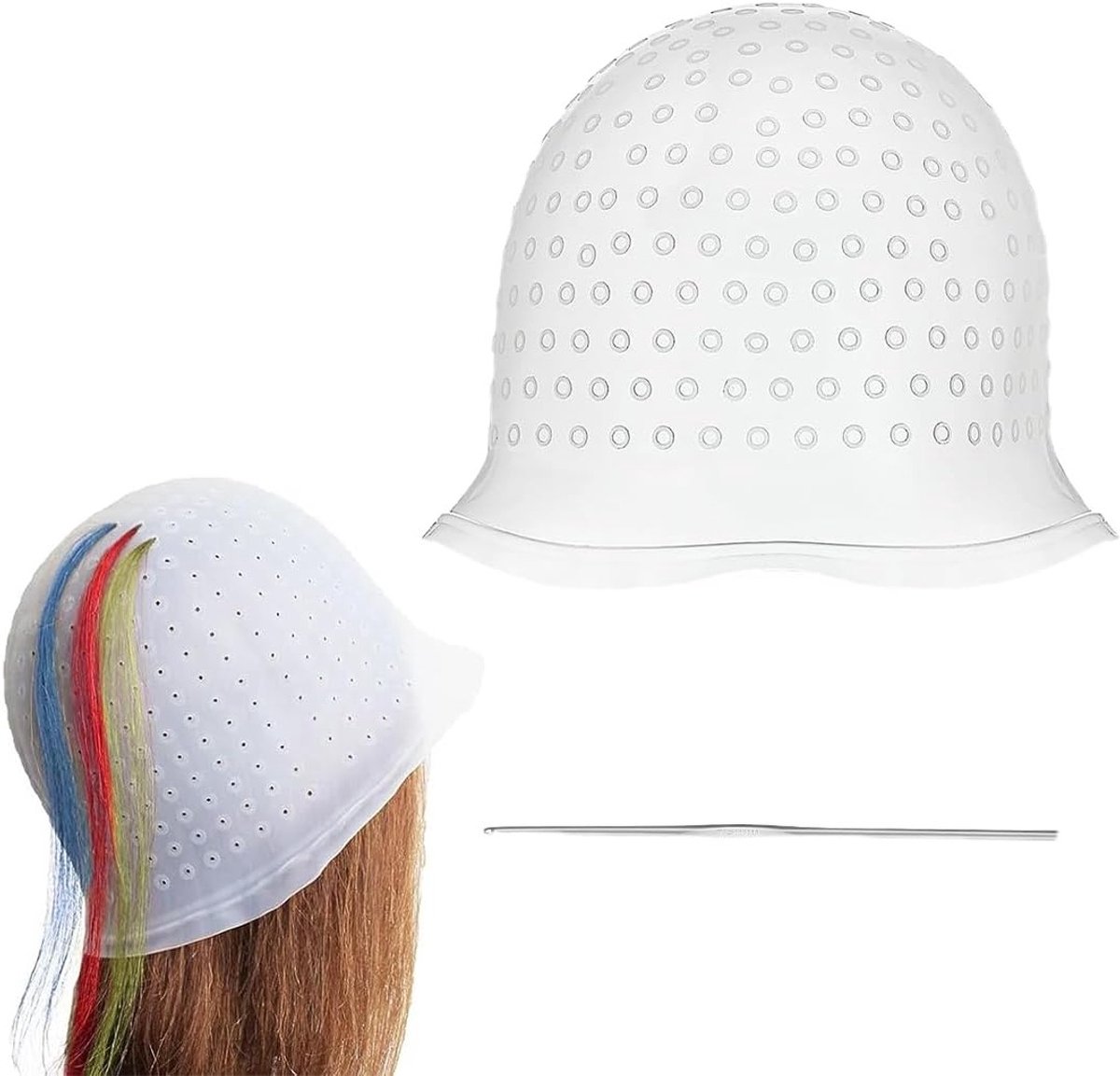 Siliconen haarverf cap met haaknaaldpunt, herbruikbare haarverf hoed voor dames en meisjes, ideaal voor haarkleuren en kapsels.