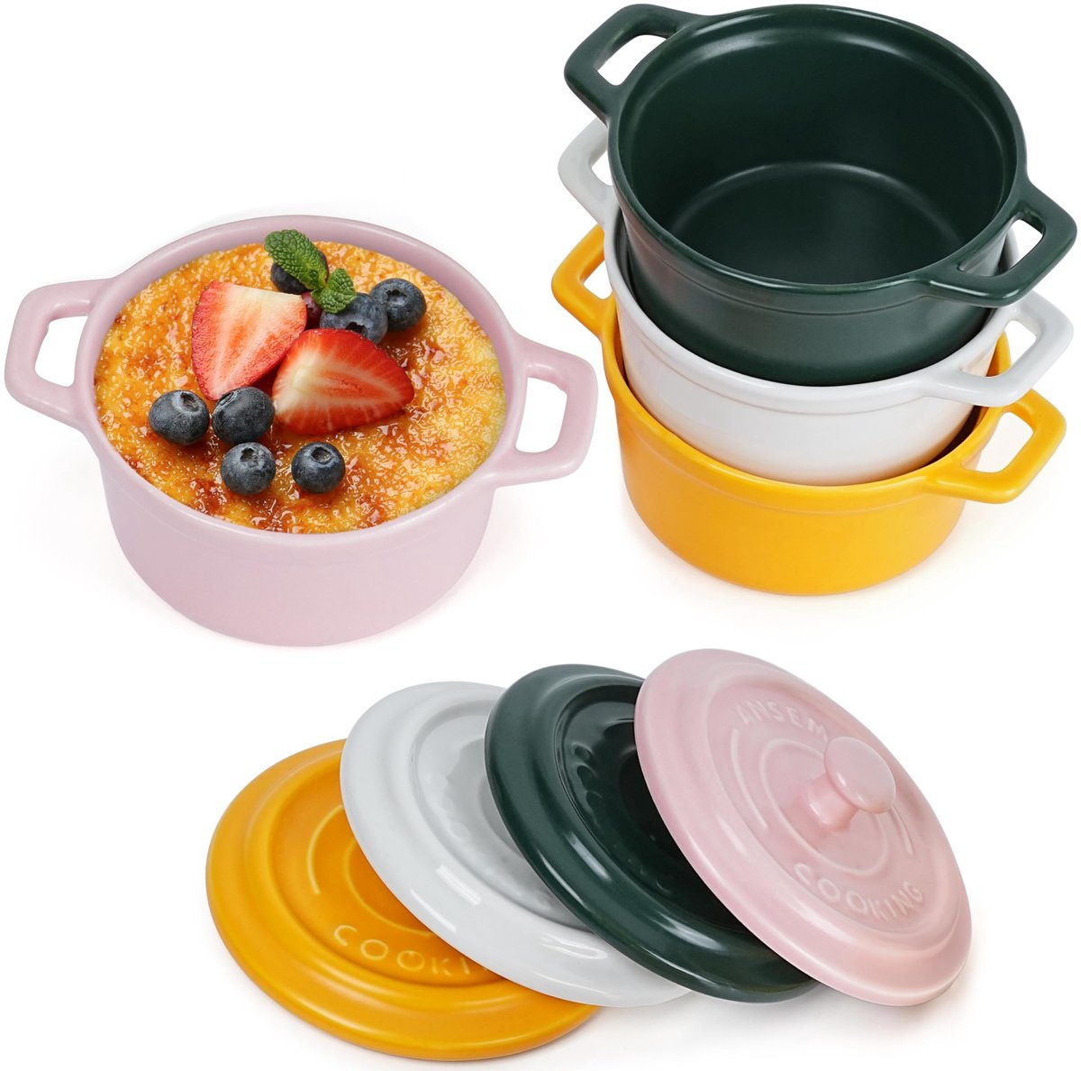 Dailygoods - Porseleinen Ramekins - Stapelbare Ovenveilige Ramekins - 4 Kleuren - Magnetron- en Vaatwasserbestendig - Geschikt voor Koken - 270 ml