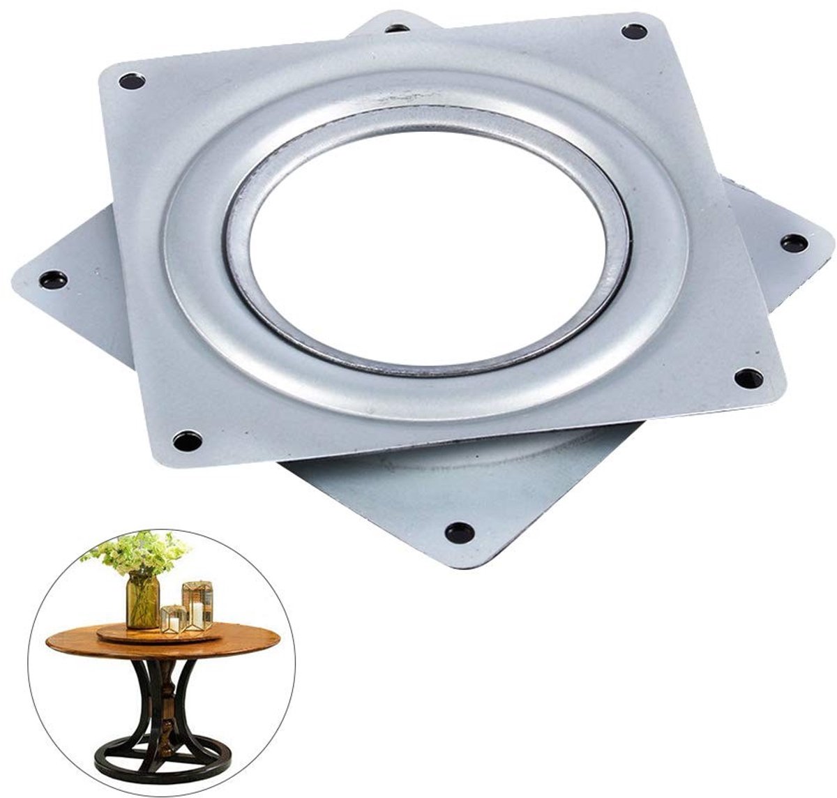 Dailygoods - Dailygoody - 4 Inch Square Lazy Susan - Draaischijf - Galvanized Steel - Rotating Bearing - Geschikt voor TV Rack - 1 Stuk