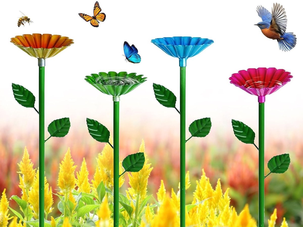 Watervoer drinkbekers voor bijen en insecten - 4 stuks bijenbad met bloemendesign voor tuin en buitengebruik, 65 cm