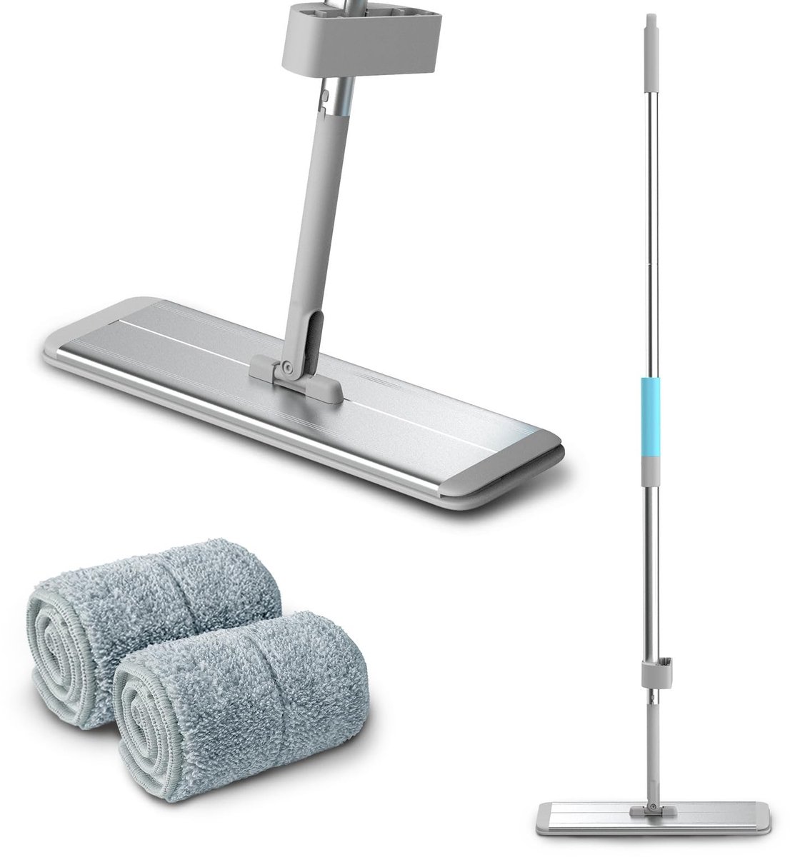 Dailygoods - Dailygoody - 400mm aluminium plaat - microfiber mop - handsfree wringen - 134cm handvat - natte en droge stof dweilen - geschikt voor harde vloeren