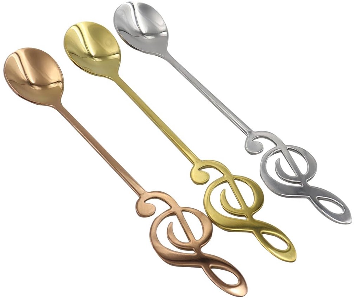 Dailygoods - 6 Stuks Roestvrijstalen Koffielepels met Muzieknoot