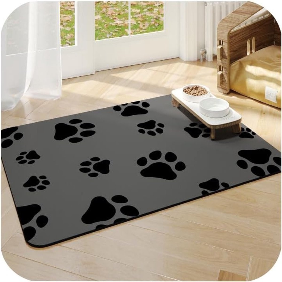 Absorberende hondenvoermat van 50 x 30 cm, rubberen mat voor water- en voerbakken, ideaal voor katten en honden
