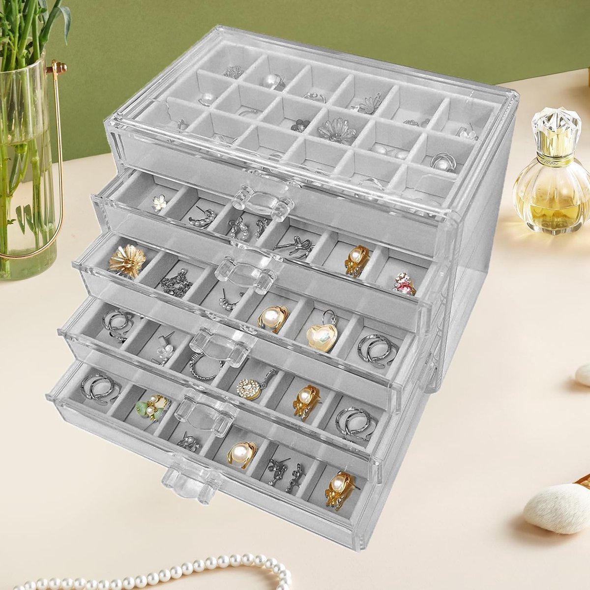 Earring Organizer met 5 Lades van Duidelijk Acrylaat – Sieradenopberger voor Oorbellen, Accessoires en Juwelen voor Vrouwen en Meisjes