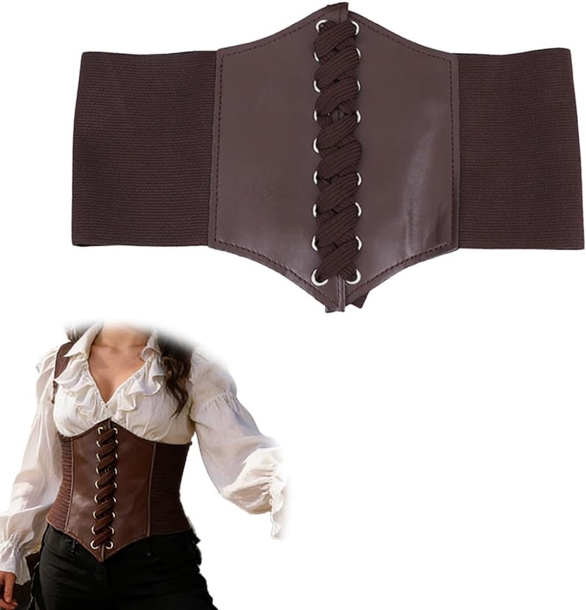 Faux leren korset voor dames, verstelbare riem voor middeleeuwse kostuums, perfect voor piratenfeesten en carnaval
