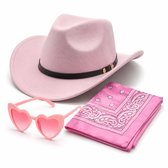Roze Cowgirl Set - Cowboy hoed, Hart Zonnebril en Bandana - 3-delige set