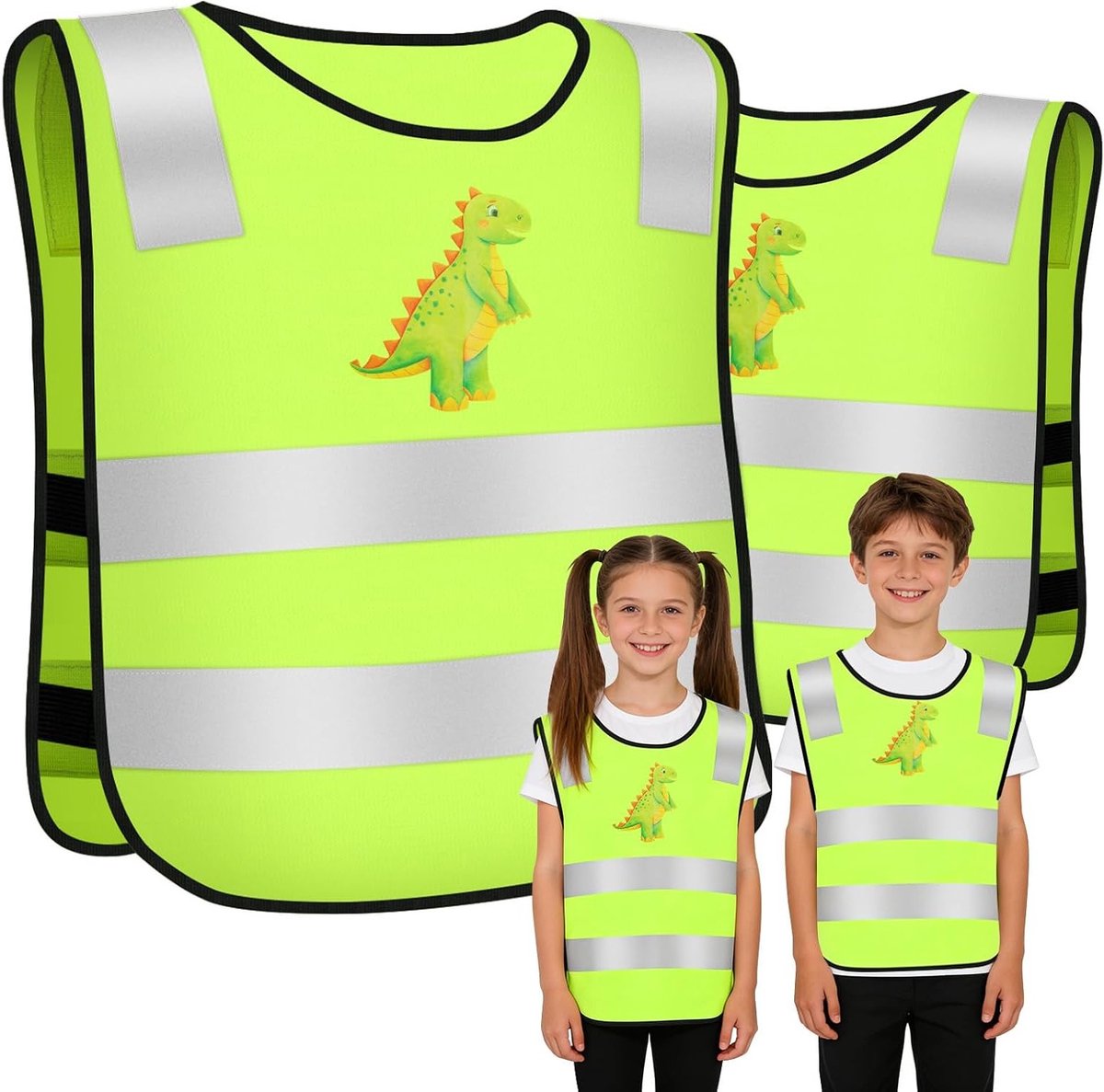 Veiligheidsvest voor Kinderen - 2-delige Set, Ademend en Lichtgewicht met Reflecterende Strepen voor Veiligheid en Zichtbaarheid in het Donker