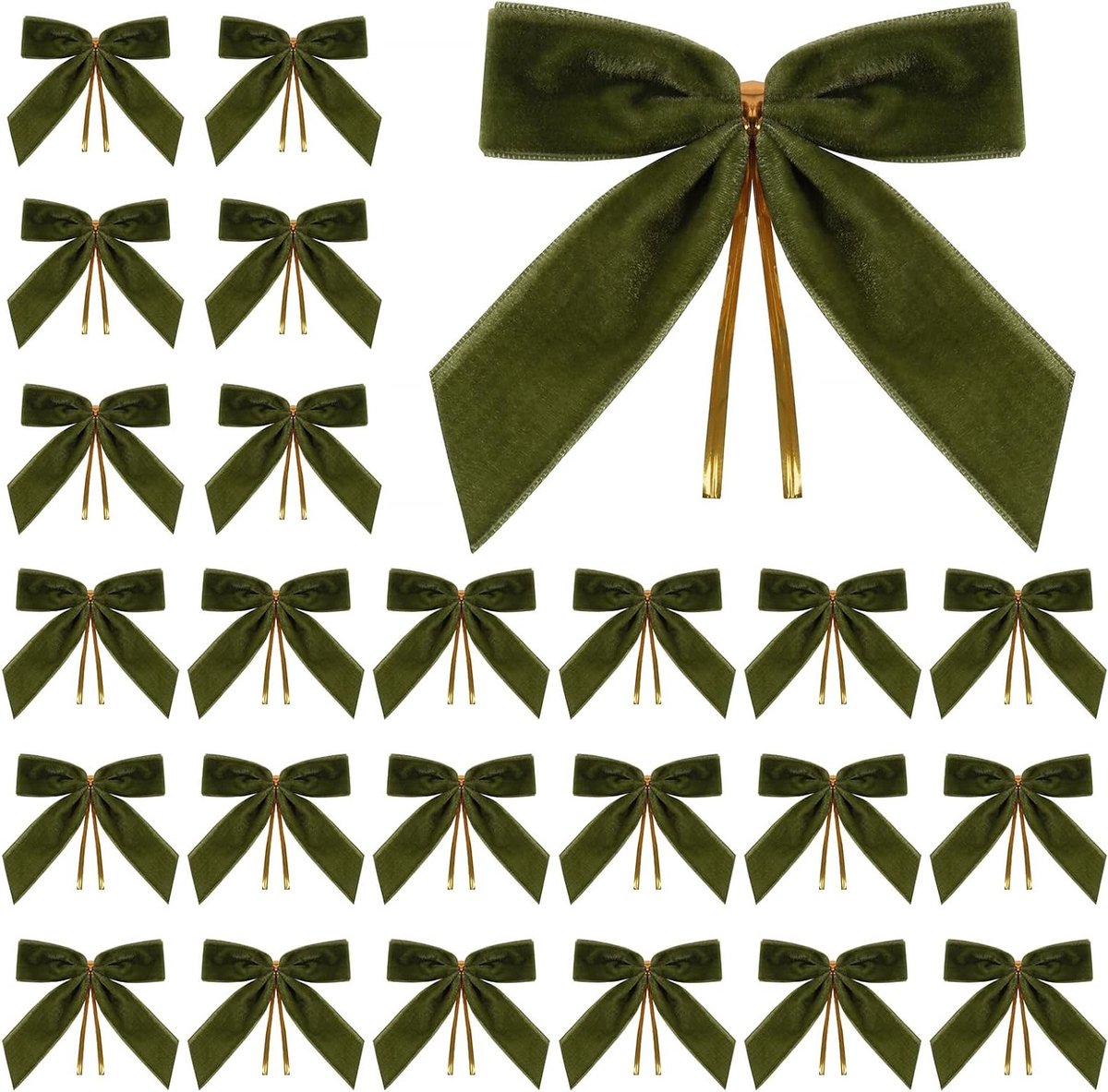 Kleine Olijfgroene Fluwelen Strikken voor Kerstbomen, Wreaths, Cadeauverpakking en Bruiloften - 24 Stuks